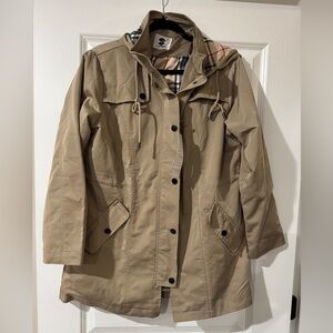 SaphiRose Women's Tan Plaid Lined Hooded Raincoat Jacket Size M